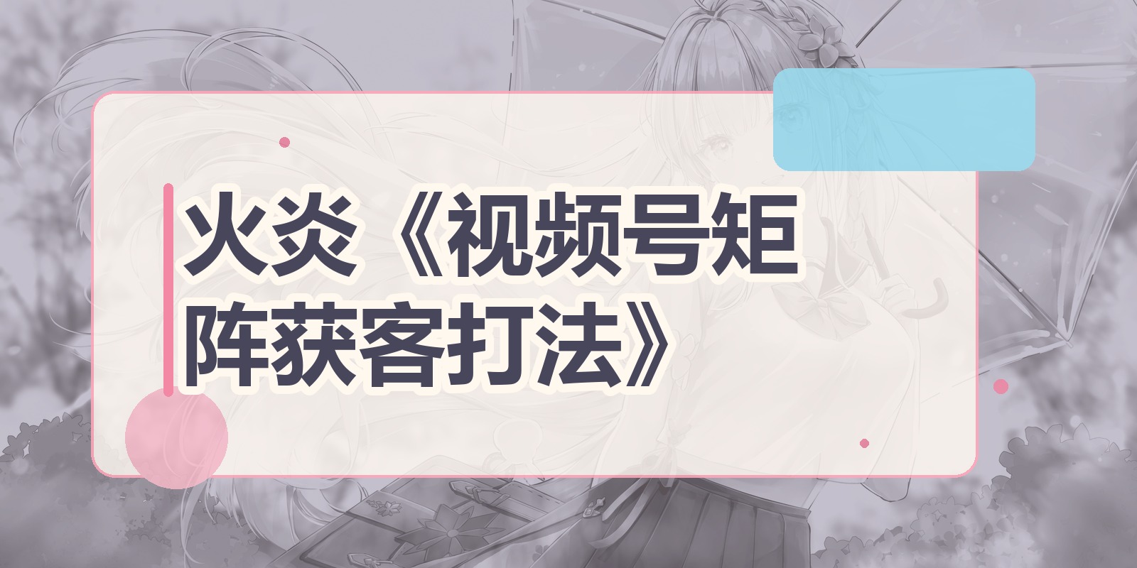 火炎《视频号矩阵获客打法》|shaocun资源站 - 你的知识成长补给站