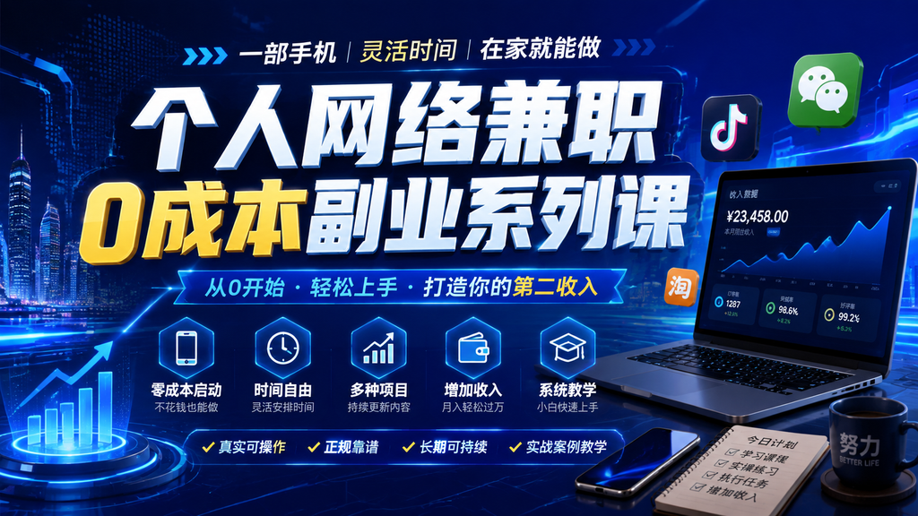 个人网络兼职0成本副业系列课|shaocun资源站 - 你的知识成长补给站