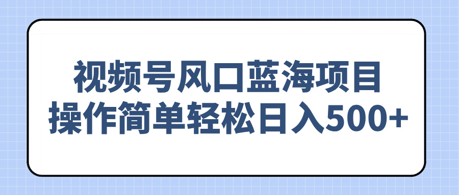 （14276期）视频号风口蓝海项目，操作简单轻松日入500+-shaocun资源站