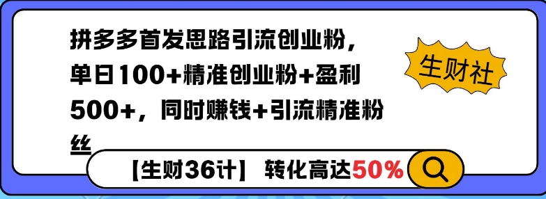 拼多多无敌思路引流创业粉，无脑矩阵开店，同时挣钱+引流精准粉丝-shaocun资源站