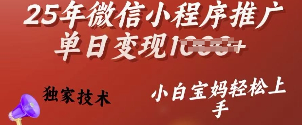 25年微信小程序推广单日变现多张，独家技术，小白宝妈轻松上手【揭秘】-shaocun资源站