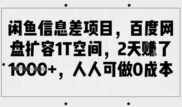 闲鱼信息差项目，百度网盘扩容1T空间，2天收益1k+，人人可做0成本-shaocun资源站
