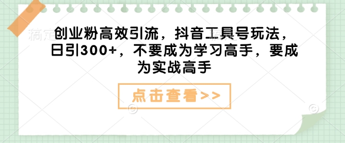 创业粉高效引流，抖音工具号玩法，日引300+，不要成为学习高手，要成为实战高手-shaocun资源站