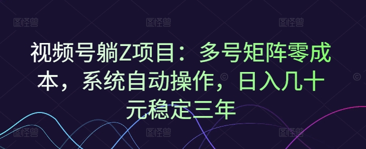 视频号躺Z项目：多号矩阵零成本，系统自动操作，日入几十元稳定三年-shaocun资源站