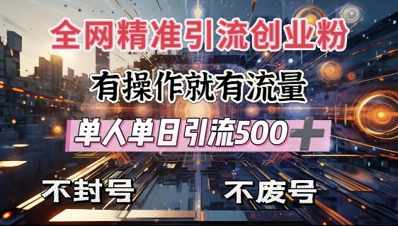 全网独家引流创业粉，有操作就有流量，单人单日引流500+，不封号、不费号-shaocun资源站