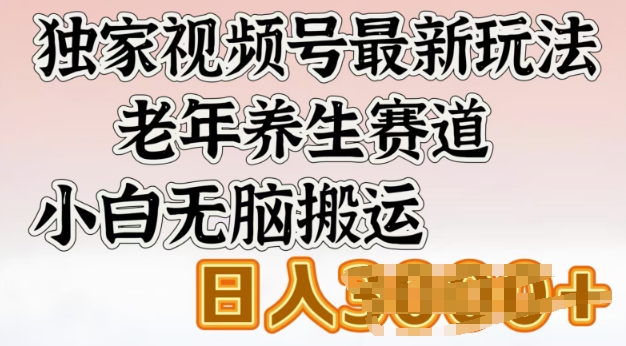 独家视频号最新玩法，老年养生赛道，小白无脑搬运，日入多张-shaocun资源站