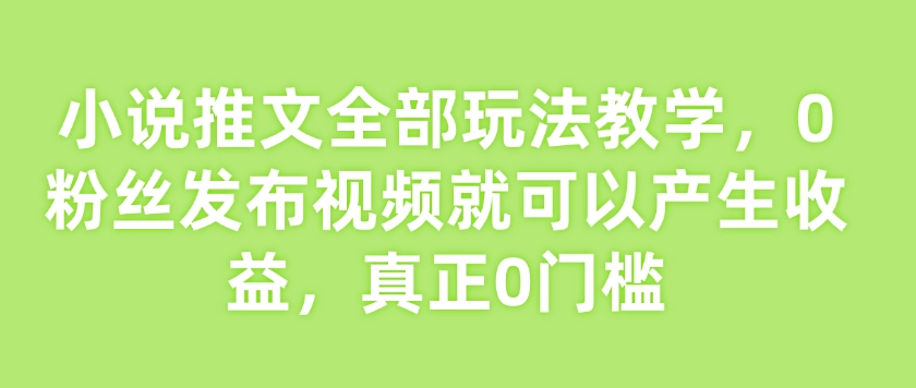 小说推文全部玩法教学，0粉丝发布视频就可以产生收益，真正0门槛-shaocun资源站