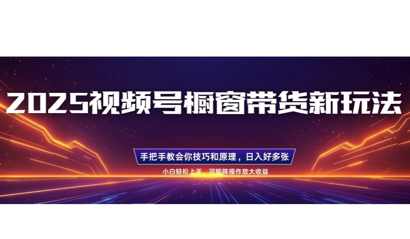 25年最新视频号橱窗带货新玩法，零基础，手把手教学，每天三小时，起号以后日入多张-shaocun资源站