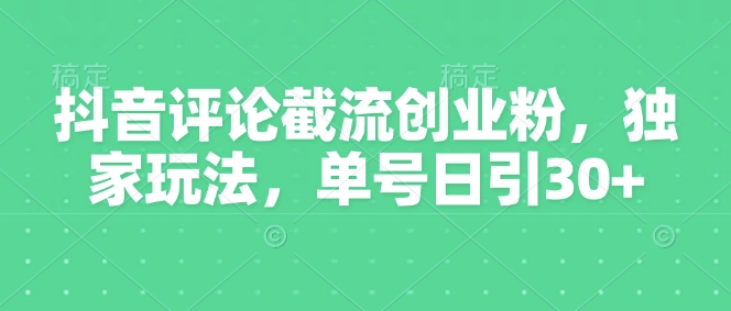 抖音评论截流创业粉，独家玩法，单号日引30+-shaocun资源站