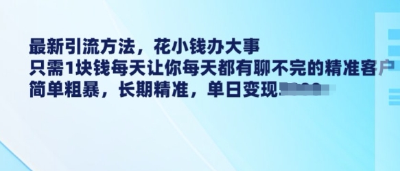 最新引流方法，花小钱办大事，只需1块钱每天让你每天都有聊不完的精准客户 简单粗暴，长期精准-shaocun资源站