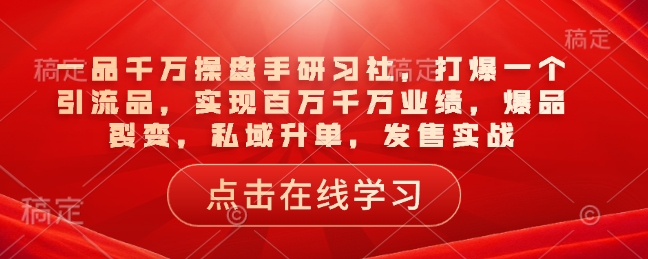 一品千万操盘手研习社，打爆一个引流品，实现百万千万业绩，爆品裂变，私域升单，发售实战-shaocun资源站