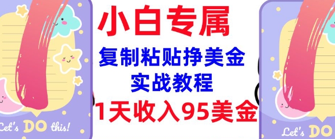 复制粘贴挣美金，0门槛，1天收入95美刀，3分钟学会，内部教程(首次公开)-shaocun资源站