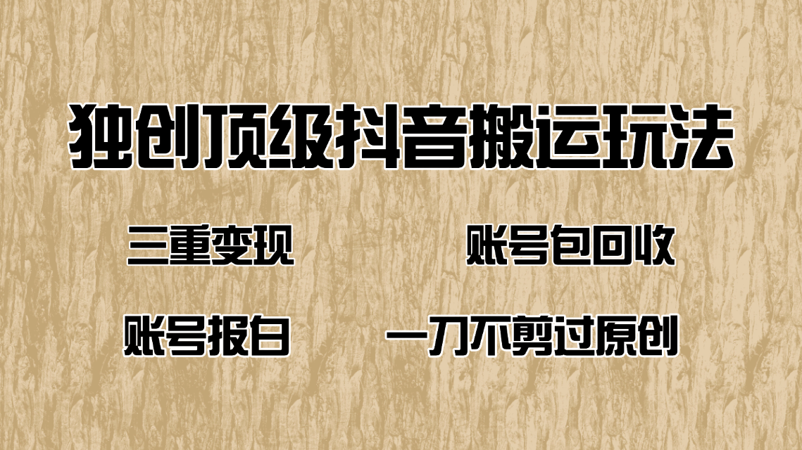 （14187期）抖音短剧纯搬运玩法，三重变现，账号包回收，账号报白一刀不剪过原创-shaocun资源站