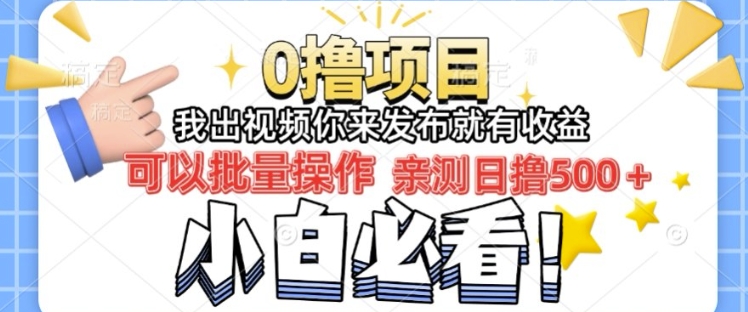 我出视频你直接领取发布就有收益日入几张的0撸项目，速度搞-shaocun资源站