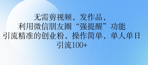 无需剪视频，发作品，利用微信朋友圈功能， 引流精准的创业粉，操作简单，单人单日引流100+-shaocun资源站