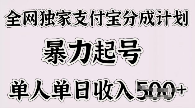 全网独家支付宝分成计划，暴力起号，单人单日收入多张-shaocun资源站