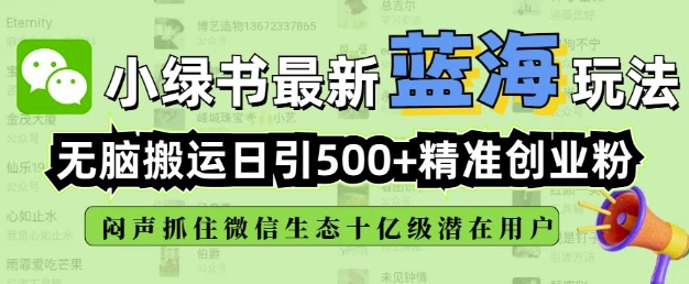 小绿书无脑搬运引流，全自动日引500精准创业粉，微信生态内又一个闷声发财的机会-shaocun资源站