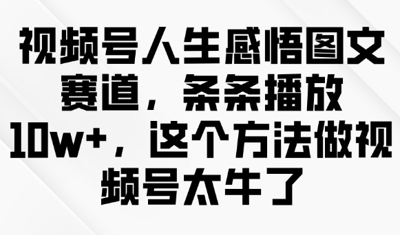 视频号人生感悟图文赛道，条条播放10w+，这个方法做视频号太牛了-shaocun资源站