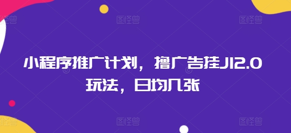 小程序推广计划，撸广告挂JI2.0玩法，日均几张-shaocun资源站